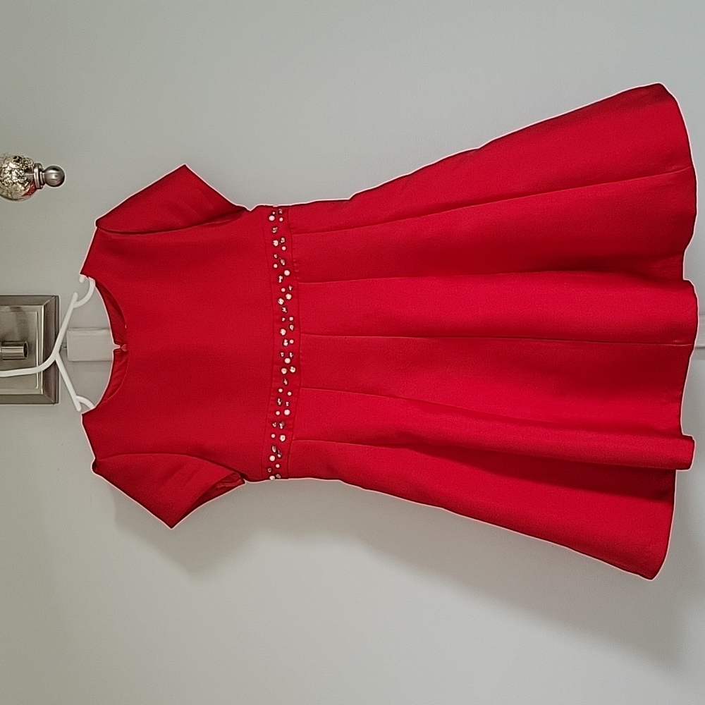 Girls red bejeweled holiday dress